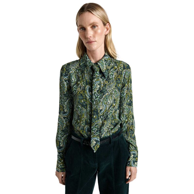 Cue Verdigris Paisley Viscose Silk Blend Shirt With Tie image number 0